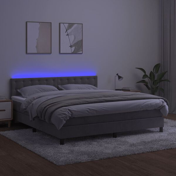 vidaXL Box spring postel s matrac&iacute; a LED světle &scaron;ed&aacute; 180x200 cm samet