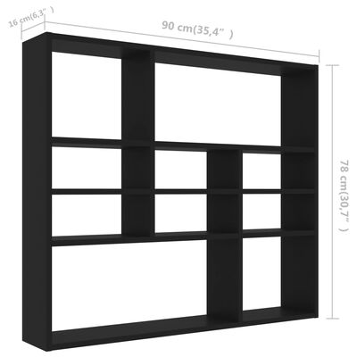 vidaXL Nástěnná police černá 90 x 16 x 78 cm dřevotříska