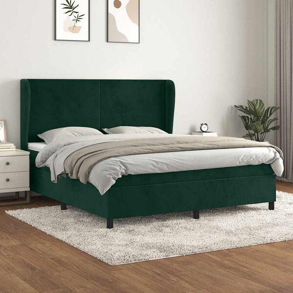 vidaXL Box spring postel s matrac&iacute; tmavě zelen&aacute; 160x200 cm samet