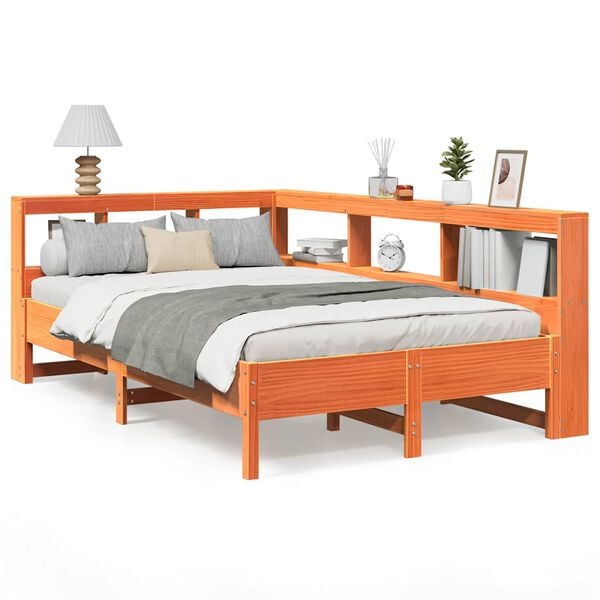 vidaXL Postel s knihovnou bez matrace hněd&aacute; 120x190 cm masiv borovice