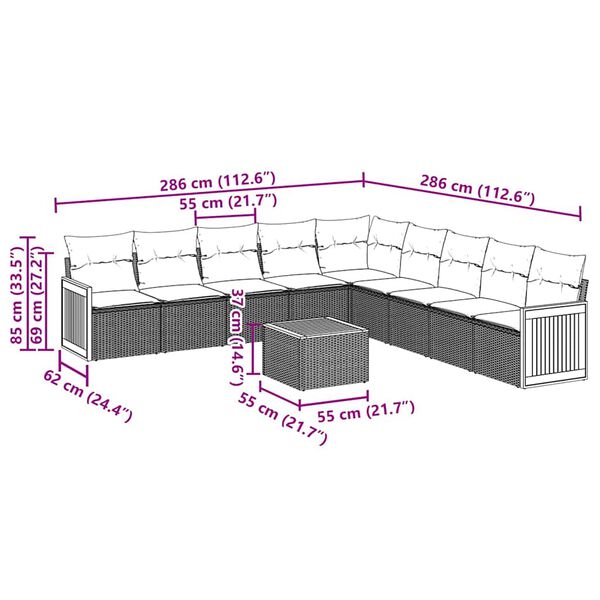 vidaXL 10d&iacute;ln&aacute; zahradn&iacute; sedac&iacute; souprava s podu&scaron;kami čern&aacute; polyratan