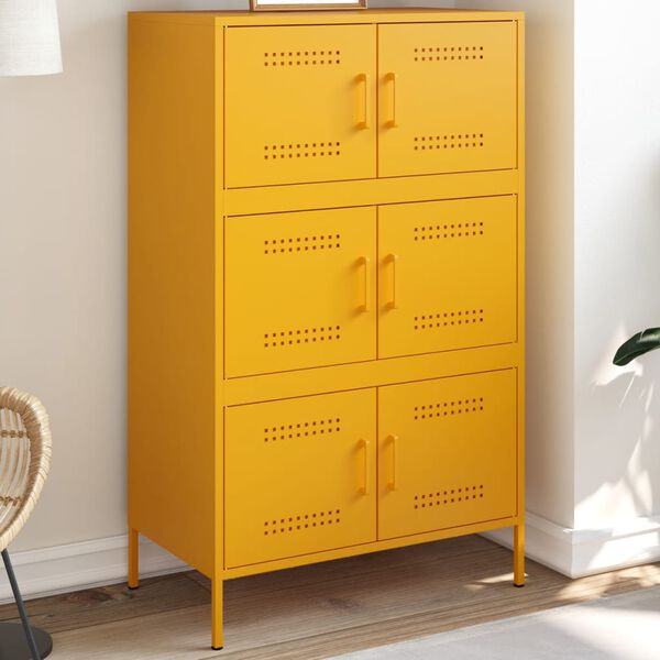vidaXL Skř&iacute;ň highboard hořčicově žlut&aacute; 68 x 39 x 113 cm ocel
