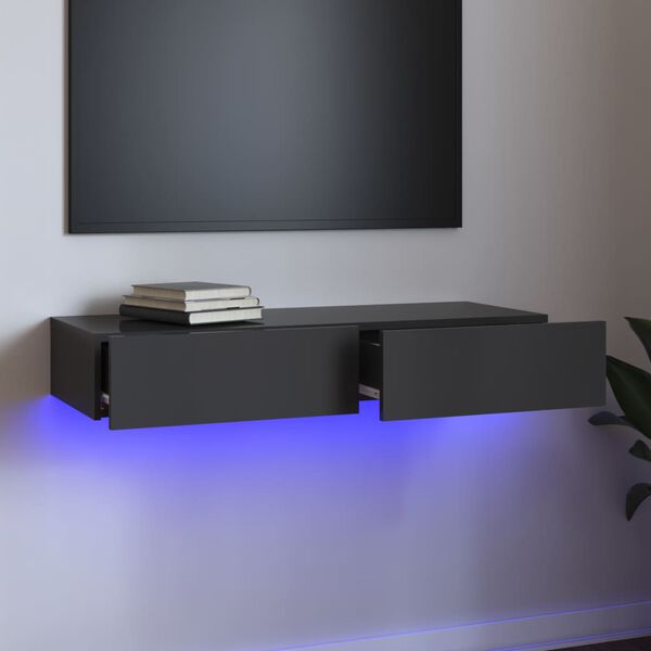 vidaXL TV skř&iacute;ňka s LED osvětlen&iacute;m &scaron;ed&aacute; vysok&yacute; lesk 90 x 35 x 15,5 cm