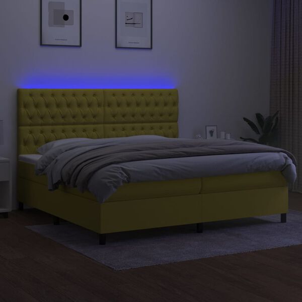 vidaXL Box spring postel s matrac&iacute; a LED zelen&aacute; 200x200 cm textil