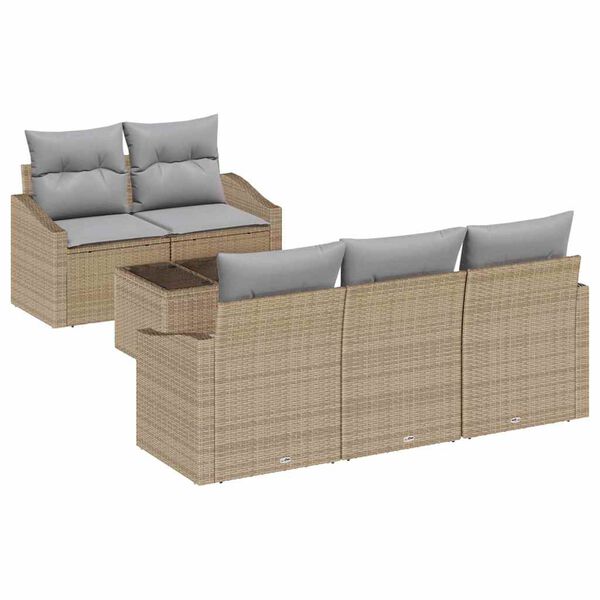 vidaXL Set pohovek s pol&scaron;t&aacute;řem 6 pcs Beige a &scaron;ed&aacute; polyratan