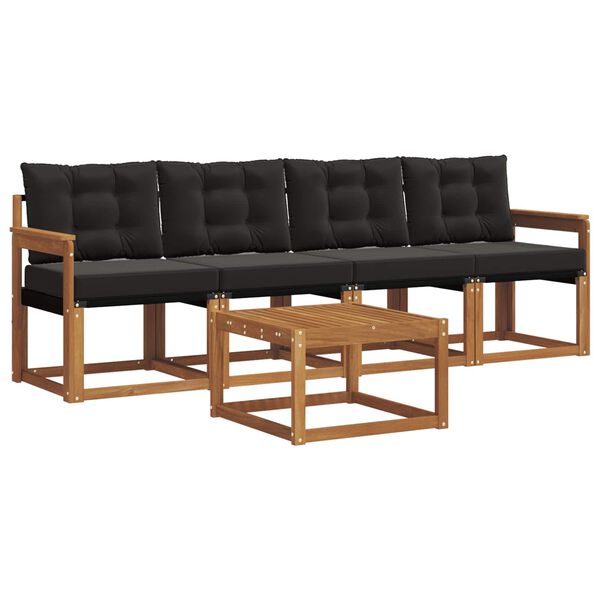 vidaXL Venkovn&iacute; pohovkov&aacute; souprava s pol&scaron;t&aacute;řem 5 pcs Přirozen&aacute; a čern&aacute;