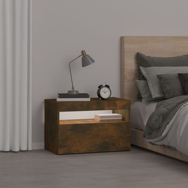 vidaXL Nočn&iacute; stolek s LED osvětlen&iacute;m kouřov&yacute; dub 60 x 35 x 40 cm