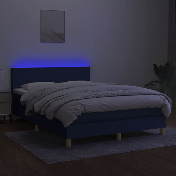 vidaXL Box spring postel s matrac&iacute; a LED modr&aacute; 140x200 cm textil
