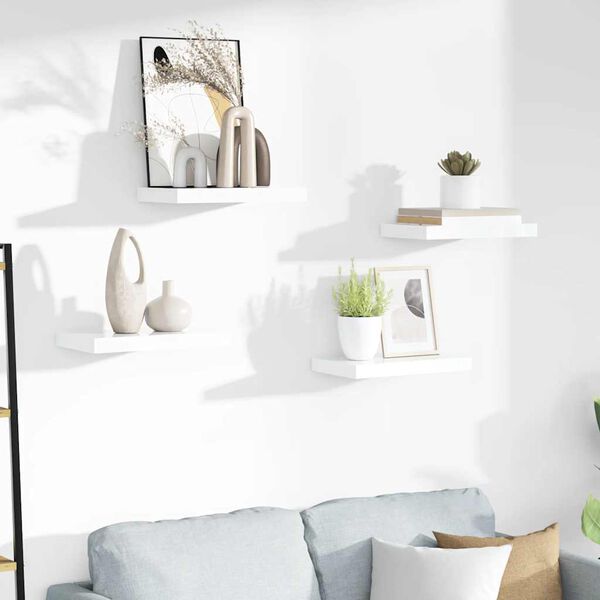 vidaXL Plovouc&iacute; n&aacute;stěnn&eacute; police 4 ks b&iacute;l&eacute; vysok&yacute; lesk 40x23x3,8 cm MDF