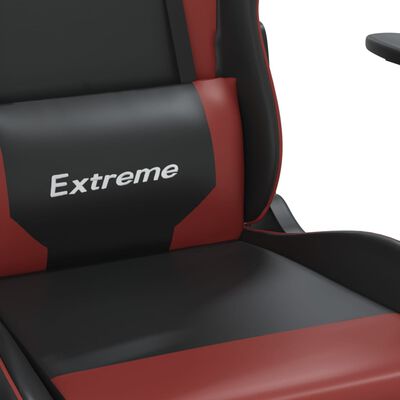 vidaXL Masážní herní židle s podnožkou černá a vínová umělá kůže