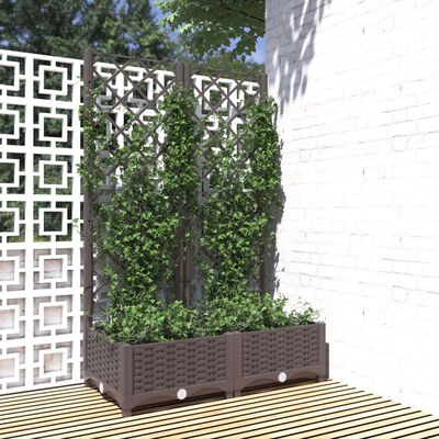 vidaXL Zahradní truhlík s treláží hnědý 80 x 40 x 121,5 cm PP