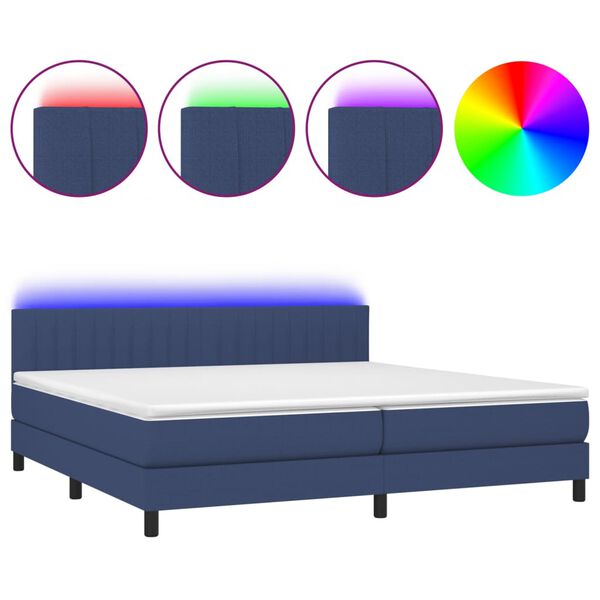 vidaXL Box spring postel s matrac&iacute; a LED modr&aacute; 200x200 cm textil