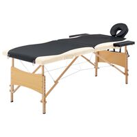 vidaXL Skládací masážní stůl 2 zóny dřevěný černý a béžový