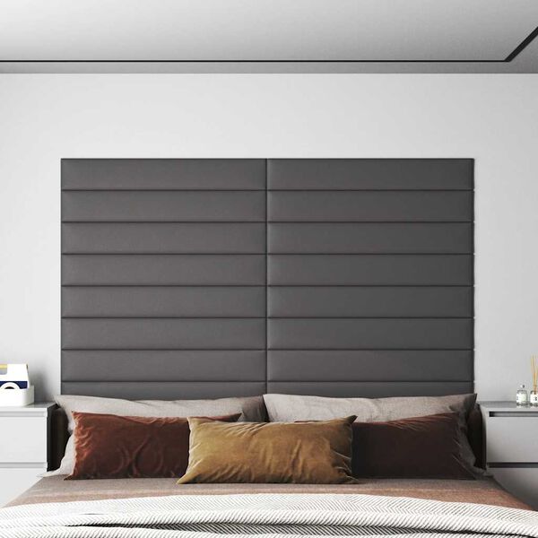 vidaXL N&aacute;stěnn&eacute; panely 12 ks &scaron;ed&eacute; 90 x 15 cm uměl&aacute; kůže 1,62 m&sup2;