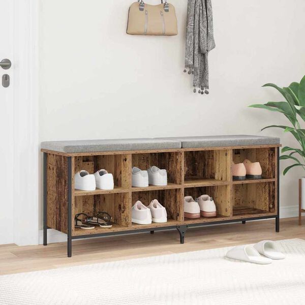 vidaXL Skř&iacute;ň na obuv s polic&iacute; s &uacute;loži&scaron;těm Star&eacute; dřevo 131 x 35 x 50 cm