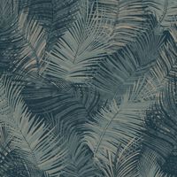 DUTCH WALLCOVERINGS Tapeta Palm petrolejově modrá