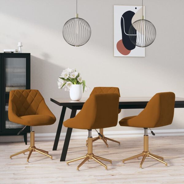 vidaXL Otočn&eacute; j&iacute;deln&iacute; židle 4 ks hněd&eacute; samet