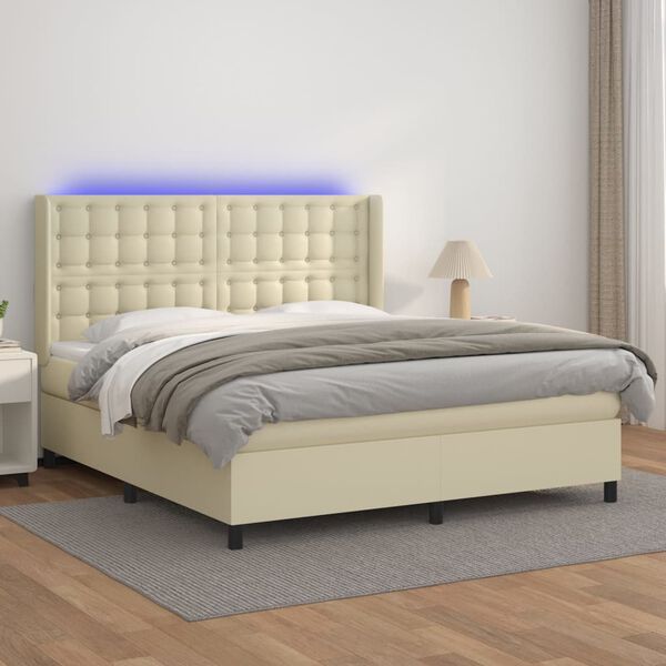 vidaXL Box spring postel s matrac&iacute; a LED kr&eacute;mov&aacute; 180x200cm uměl&aacute; kůže