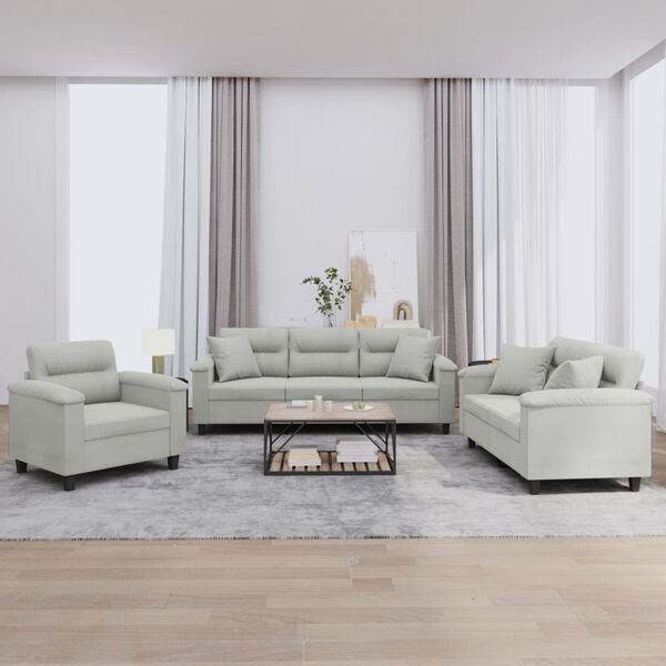 vidaXL 3dílná sedací souprava s polštáři světle šedá mikrovlákno