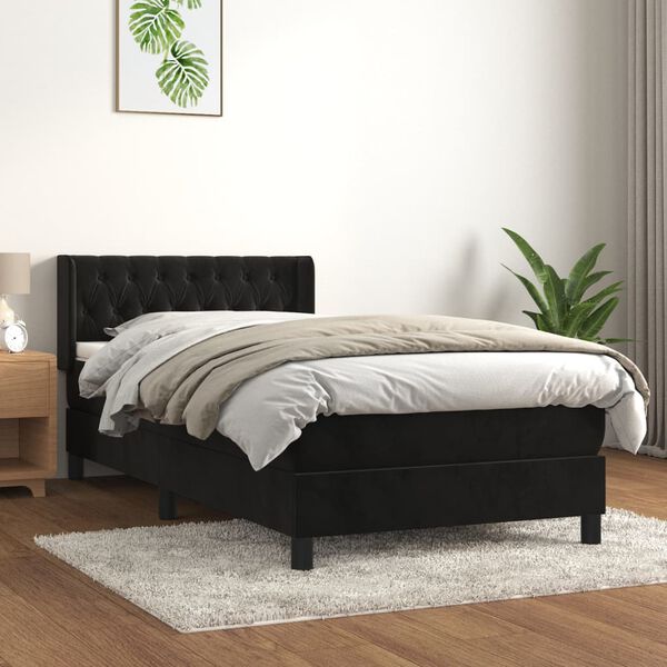 vidaXL Box spring postel s matrac&iacute; čern&aacute; 90x200 cm samet