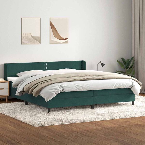 vidaXL Box spring postel s matrac&iacute; tmavě zelen&aacute; 180x220 cm samet