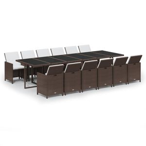 vidaXL 13d&iacute;ln&yacute; zahradn&iacute; j&iacute;deln&iacute; set s podu&scaron;kami polyratan hněd&yacute;