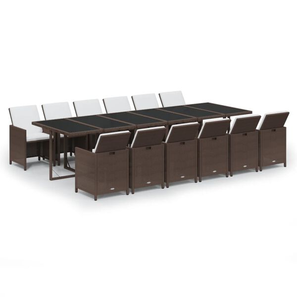 vidaXL 13d&iacute;ln&yacute; zahradn&iacute; j&iacute;deln&iacute; set s podu&scaron;kami polyratan hněd&yacute;