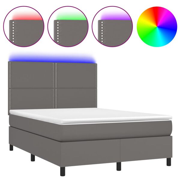 vidaXL Box spring postel s matrac&iacute; a LED &scaron;ed&aacute; 140x190 cm uměl&aacute; kůže