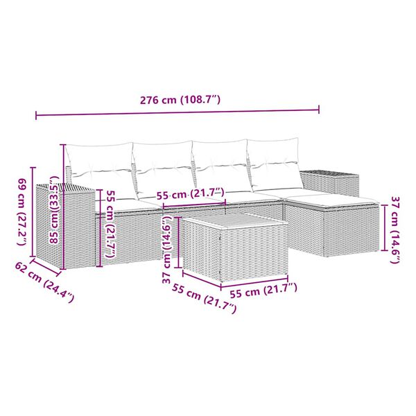 vidaXL 6d&iacute;ln&aacute; zahradn&iacute; sedac&iacute; souprava s podu&scaron;kami čern&aacute; polyratan