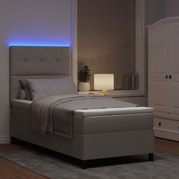 vidaXL Postel s boxspringem s matrac&iacute; s LED Taupe 90 x 190 cm textil