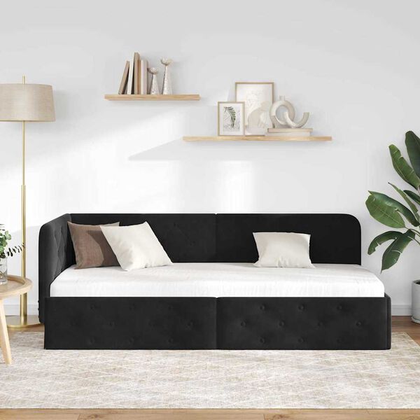 vidaXL Rohový rám postele s čelo Černá 80 x 200 cm samet