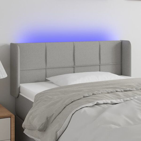 vidaXL Čelo postele s LED světle šedé 103 x 16 x 78/88 cm textil