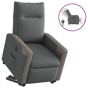 vidaXL Elektrick&eacute; zvedac&iacute; polohovac&iacute; křeslo tmavě &scaron;ed&eacute; textil