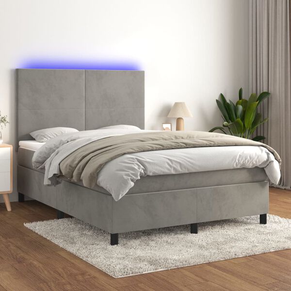 vidaXL Box spring postel s matrac&iacute; a LED světle &scaron;ed&aacute; 140x190 cm samet