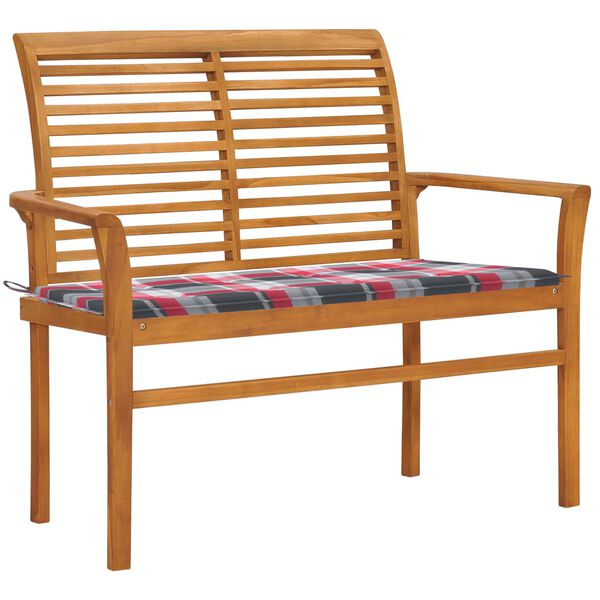 vidaXL Zahradn&iacute; lavice + červen&aacute; k&aacute;rovan&aacute; podu&scaron;ka 112 cm masivn&iacute; teak