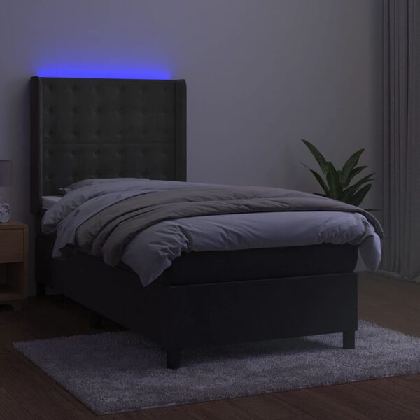 vidaXL Box spring postel s matrac&iacute; a LED tmavě &scaron;ed&aacute; 90x190 cm samet
