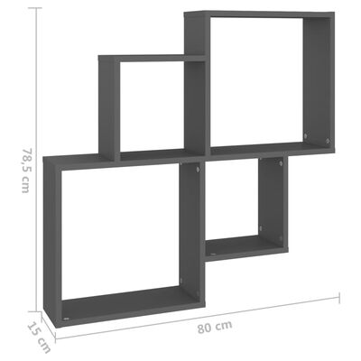 vidaXL Nástěnná krychlová police šedá 80 x 15 x 78,5 cm dřevotříska