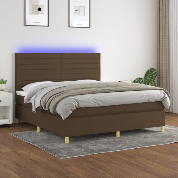 vidaXL Box spring postel s matrac&iacute; a LED tmavě hněd&aacute; 160x200 cm textil