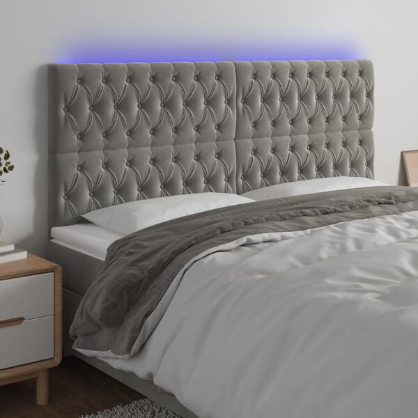 vidaXL Čelo postele s LED světle &scaron;ed&eacute; 200x7x118/128 cm samet
