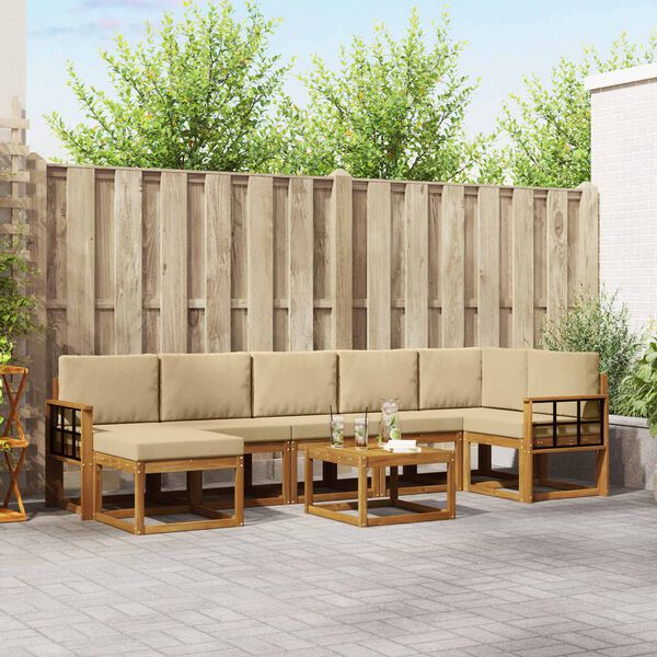 vidaXL Venkovn&iacute; pohovkov&aacute; souprava 8 pcs Přirozen&aacute; a B&eacute;žov&aacute;