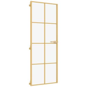 vidaXL Interi&eacute;rov&eacute; dveře &uacute;zk&eacute; zlat&eacute; 76x201,5 cm tvrzen&eacute; sklo a hlin&iacute;k