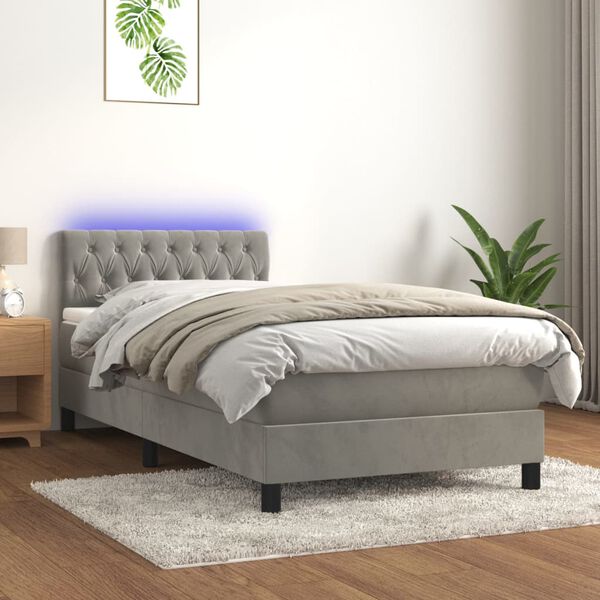 vidaXL Box spring postel s matrac&iacute; a LED světle &scaron;ed&aacute; 90x190 cm samet