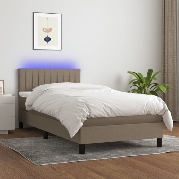 vidaXL Box spring postel s matrac&iacute; a LED taupe 80 x 200 cm textil