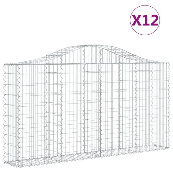vidaXL Klenuté gabionové koše 12ks 200x30x100/120cm pozinkované železo