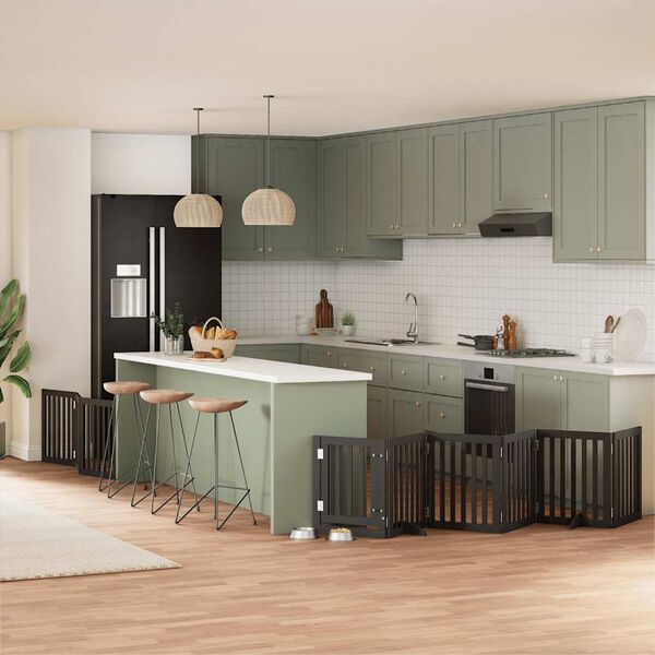 vidaXL Zábrana pro psy s dvířky skládací 9 panelů černá 450 cm topol