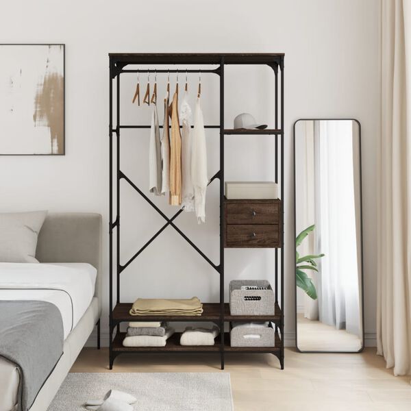 vidaXL Stojan na oblečen&iacute; se z&aacute;suvkami hněd&yacute; dub 100x40x180cm kompozit