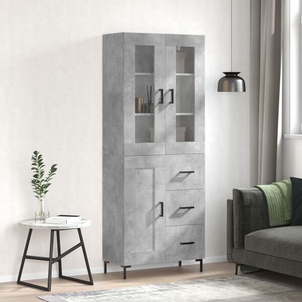 vidaXL Skř&iacute;ň highboard betonově &scaron;ed&aacute; 69,5x34x180 cm kompozitn&iacute; dřevo