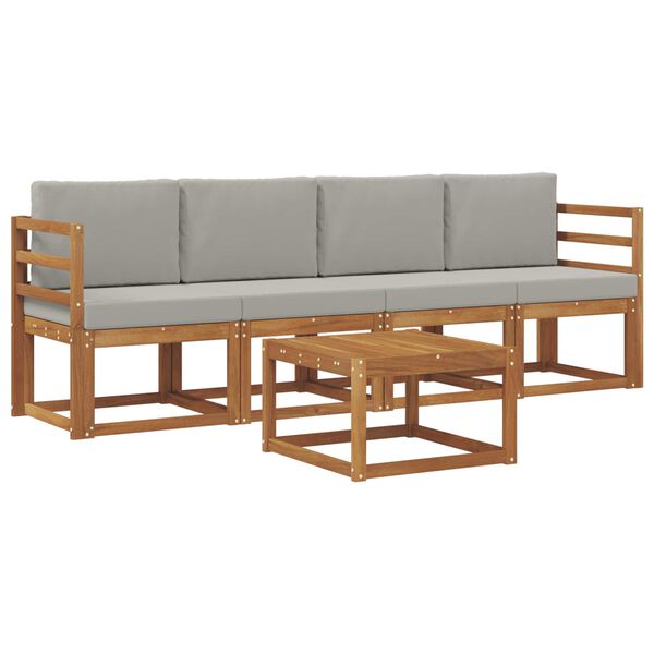 vidaXL Venkovn&iacute; pohovkov&aacute; souprava 5 pcs Př&iacute;rodn&iacute; a světle &scaron;ed&aacute;