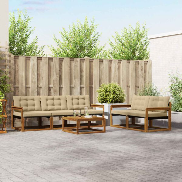 vidaXL Venkovn&iacute; pohovkov&aacute; souprava 6 pcs Přirozen&aacute; a B&eacute;žov&aacute;