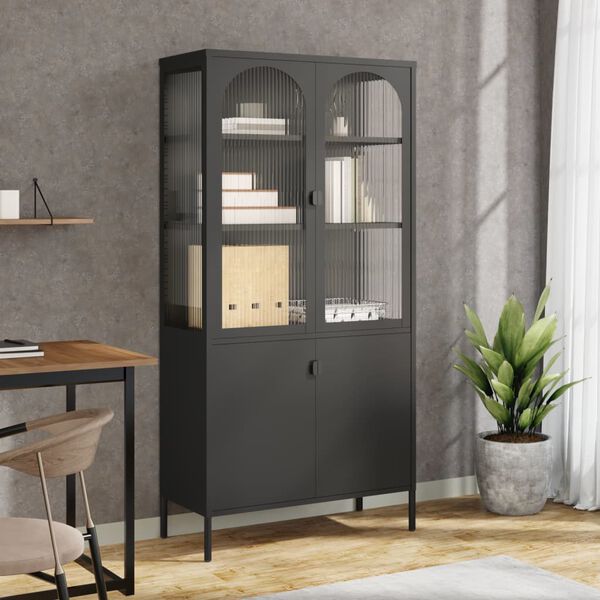 vidaXL Highboard čern&yacute; 90 x 40 x 180 cm sklo a ocel